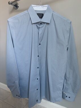 Nordstrom Men’s Shop Non-Iron Blue Geometric Dress Shirt 16